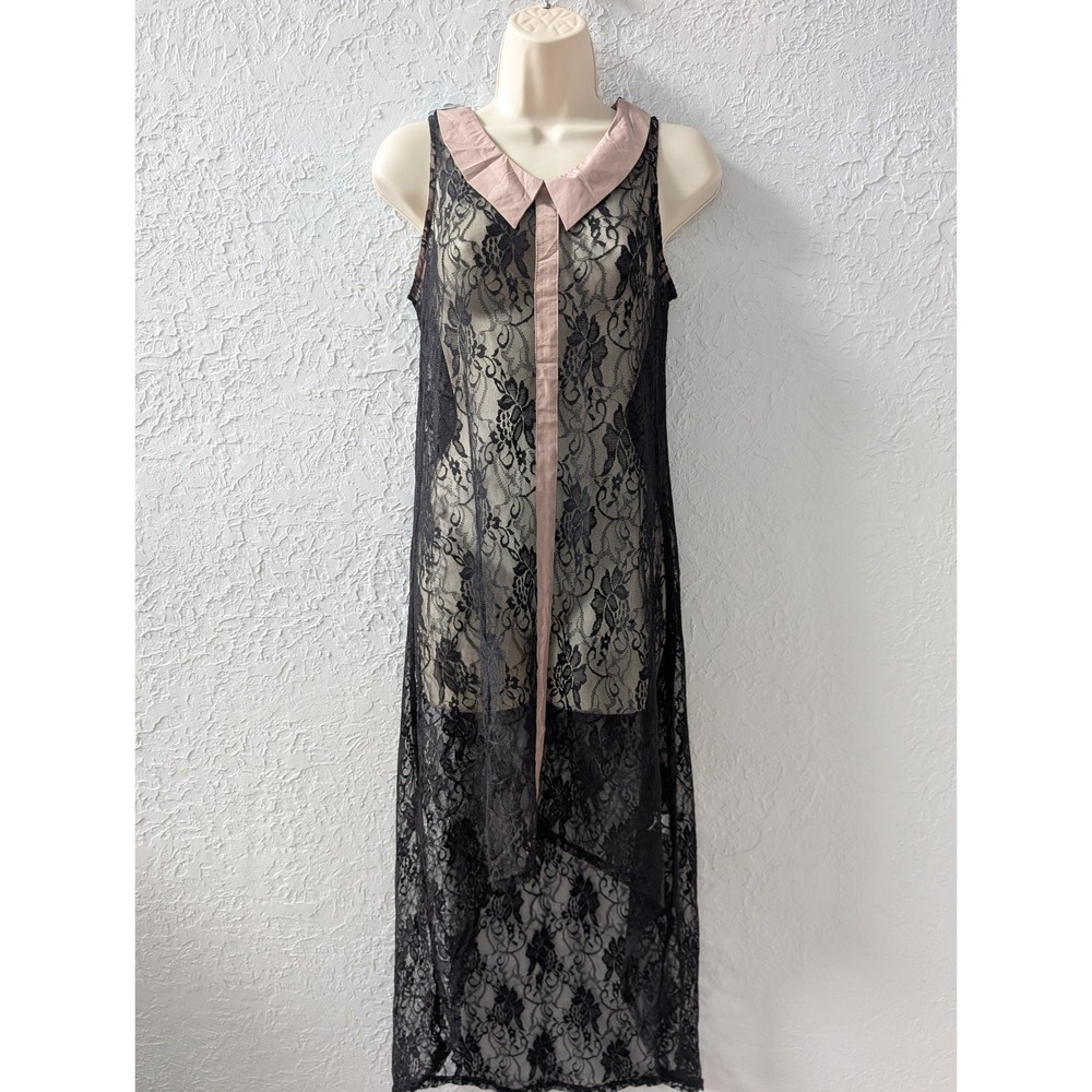 Hot & Delicious Lace High Low Tunic Women S Nylon Black Sheer Collar Gothcore